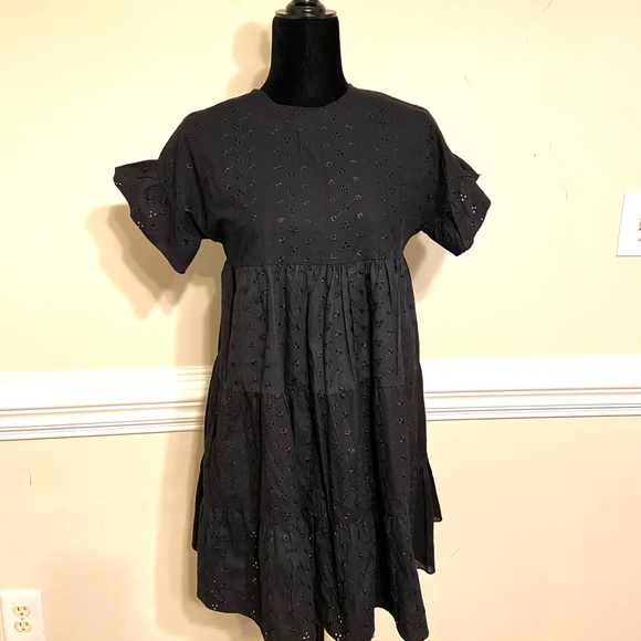 Pretty Little Thing Womens Black Broderie Anglaise Smock Dress Size UK 6 EUR 34 - Picture 1 of 16